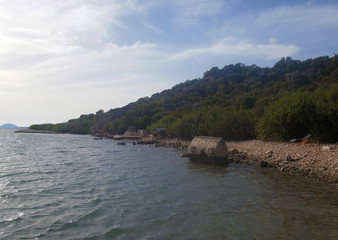 Fototapeta premium Turkish sea shore with green hills.