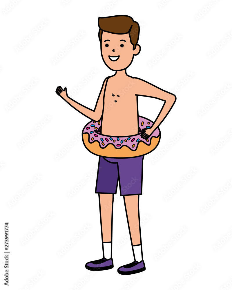 Sticker young man with donut float character