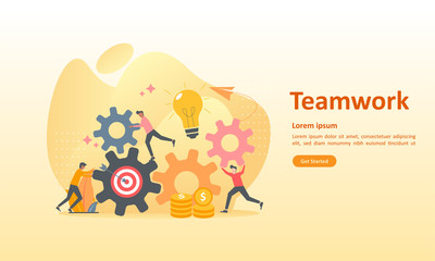 Team work, partnership, leadership concept, people connecting puzzle element, Suitable for web landing page, ui, mobile app, banner template. Vector Illustration
