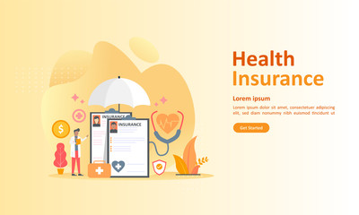 Health care insurance concept. Man fills health form insurance, Suitable for web landing page, ui, mobile app, banner template. Vector Illustration
