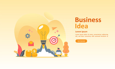 Business brainstorming, idea concept for teamwork with big yellow light bulb lamp, Suitable for web landing page, ui, mobile app, banner template. Vector Illustration