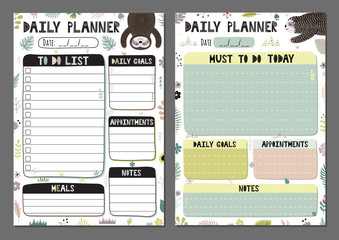 Daily planners set with a funny sloth