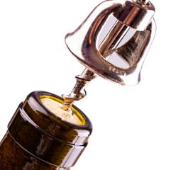 The Opening a wine bottle with a cork screw