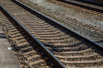 railroad tracks on a summer day close up 