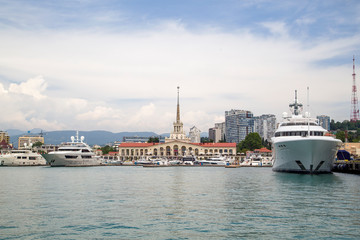 Russia city sea port of Sochi Grand Maria 05 June 2019goda Cruise yachts in the port