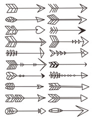 Collection of different shaped vector hand drawn arrows illustrations