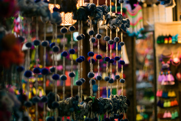Elephant doll handmade string pendulum and the yarn of various colors. Be hung for decoration. Placed inside the Chatuchak weekend market. Bangkok, Thailand.