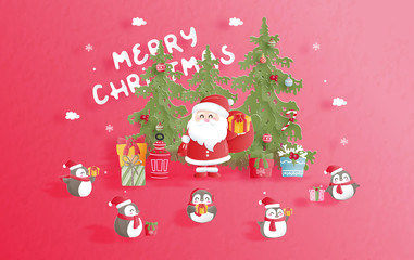 Christmas card in paper cut style. Vector illustration