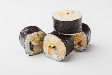 Japanese food: Set of rolls with salmon and eel, isolated
