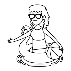 Fototapeta premium happy young girl with flemish float and balloon beach toy