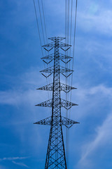 High voltage tower, Electricity post, Electric post, deep blue sky background