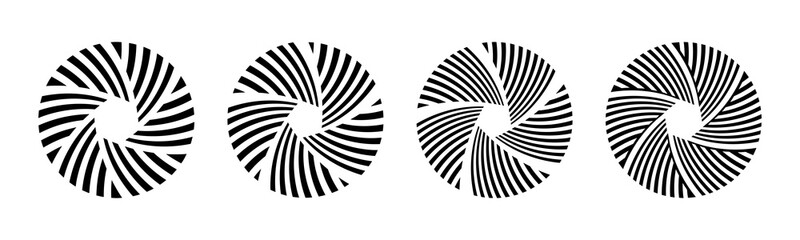 Set of 4 abstract circular ornament isolated on white background. Round striped patterns.