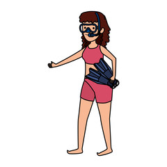 young woman with diving equipment