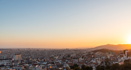 Views of the city of Barcelona during sunset