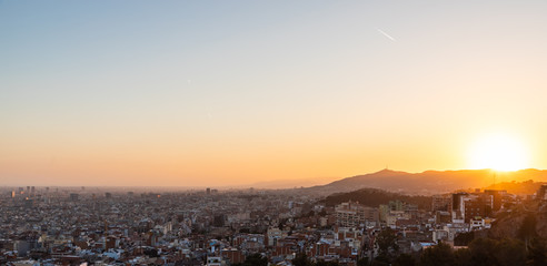 Views of the city of Barcelona during sunset