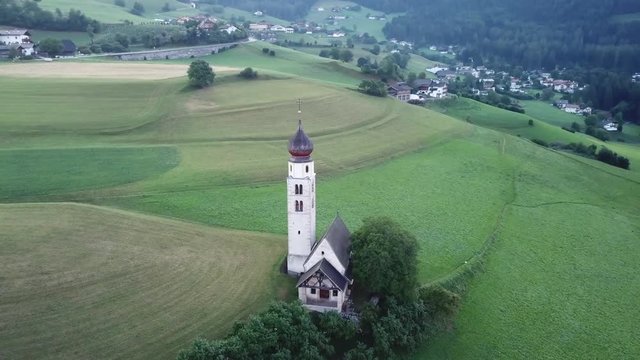 San Valentino di Cadore, Aerial footage of the church in the Dolomites