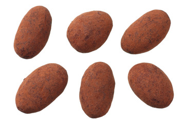 chocolate with almonds isolated on white background. top view