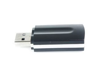 Black USB memory stick isolated on white background