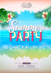Summer disco cocktail beach party poster. Lettering summer poster.
