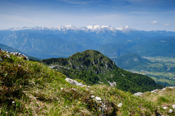 Fototapeta na wymiar Mountain view towards Triglav in Slovenian alps