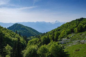 Fototapeta premium Mountain view towards Triglav in Slovenian alps