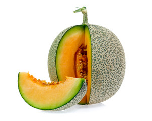 cantaloupe melon slices isolated on white background