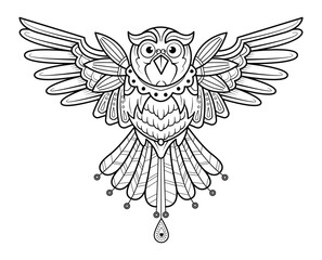 Obraz premium Hand drawn bird adult coloring page vector.