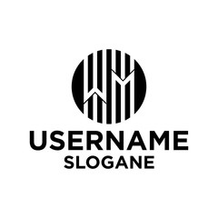 wm letter circle logo concept black and white