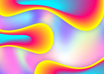 Liquid fluid. Magic invitation, report layout. Vivid gradient mesh. Holographic 3d backdrop with modern trendy blend. Liquid fluid background with dynamic elements and shapes.