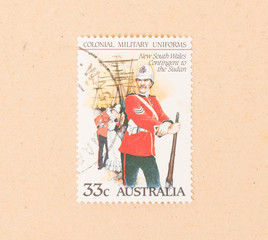 Fototapeta na wymiar AUSTRALIA - CIRCA 1980: A stamp printed in Australia shows a military uniform, circa 1980