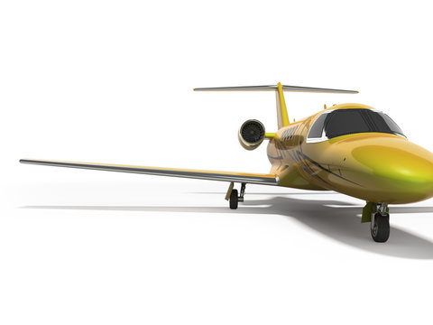 Concept turbocharged private plane 3D render on white background with shadow