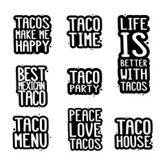 Taco inscription set. It can be used for menu, banner, poster, label, packaging and other promotional marketing materials.
