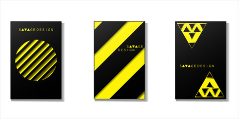 Minimal covers design. Colourful template for business brochure ofbanners with yellow and black lines, triangles  and circle on it.