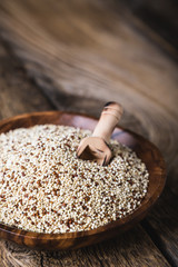 Quinoa seeds on a wooden table