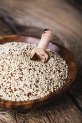 Quinoa seeds on a wooden table