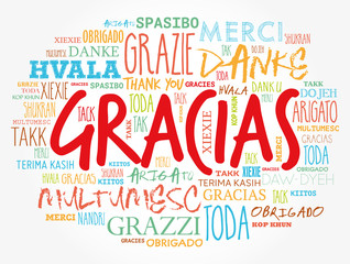 Gracias (Thank You in Spanish) word cloud in different languages