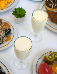 Yogurt, fresh and dry fruit - healthy breakfast concept