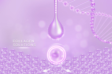 Purple Collagen Serum drop, cosmetic advertising background ready to use, luxury skin care ad, vector illustration.	