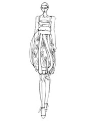Fashion silhouette of model in one line art style