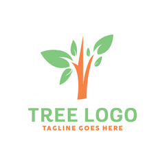 Tree Logo For Organic Design With Flat Green And Brown Style Color Concept. Identity Logotype. Leaf And Nature Emblem For Business. Eco Icon For Agribusiness. Creative And Natural Plant Graphic Idea.
