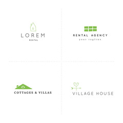 House rental theme. Set of vector hand drawn logo templates in colour.