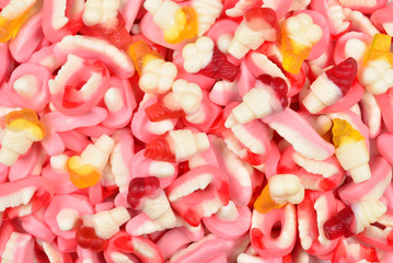 Assorted gummy candies. Top view. Jelly  sweets.