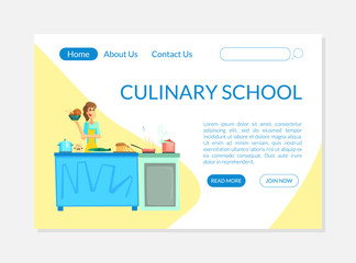 Culinary School Banner, Landing Page Template, Food Studio, Cooking Class or Courses Website Vector Illustration