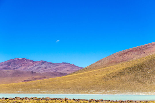 Blurred background with landscape of Bolivian Altiplano