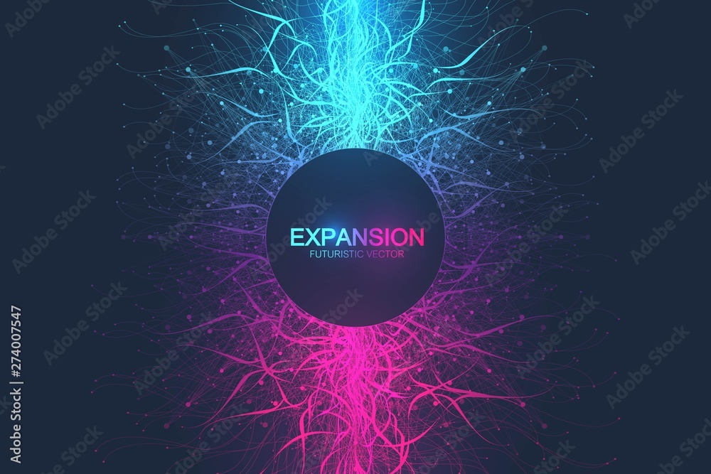 Poster geometric abstract background expansion of life. colorful explosion background with connected line a