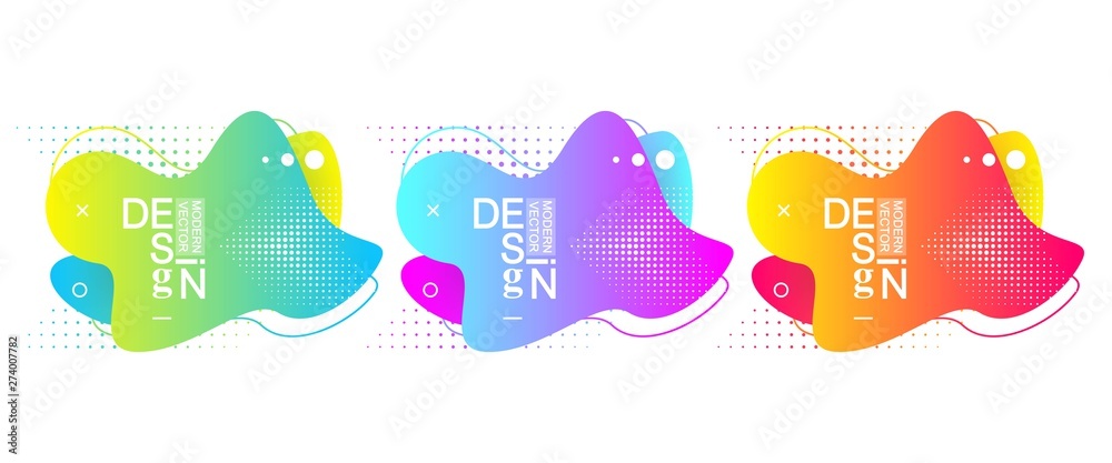 Poster Set of modern minimal liquid gradient splashes with dynamic colors. Vector design for cover, greeting card, poster, flyers, presentation. Modern graphic background