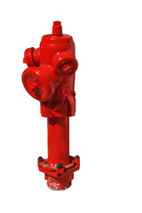 Red street fire hydrant to extinguish a fire isolated on white background