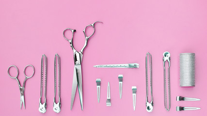 Set of professional hairdresser tools for background