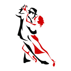 Tango dancing couple man and woman vector illustration, logo, icon for dansing school, party - obrazy, fototapety, plakaty
