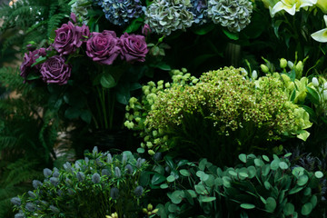 Simulation flowers simulation trees store within the Chatuchak weekend market. Bangkok, Thailand.